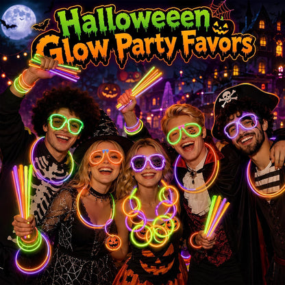 BUDI 467Pcs Halloween Glow Sticks Party Favors, Glow in the Dark Party Pack