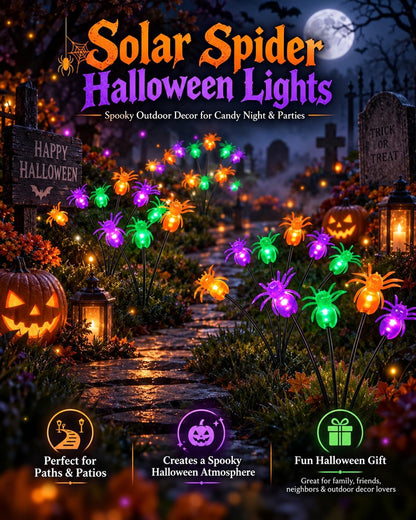 LORRYTE 6Pack 36LED Spider Solar Halloween Lights Outdoor for Garden