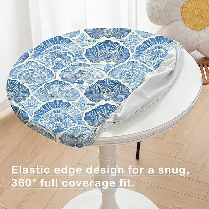 Blue Seashell Fitted Round Tablecloth - Image 2