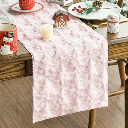 Artoid Mode Christmas Trees Pink Soft Plush Faux Fur Jacquard Christmas Table by ArtoidMode