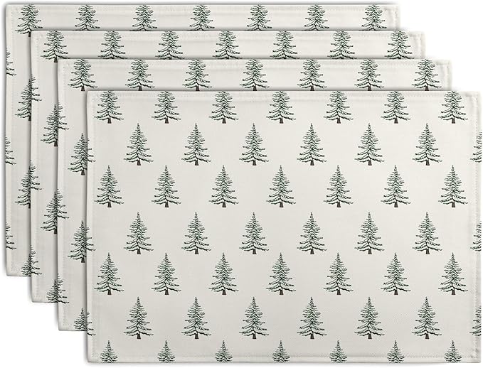 Pine Trees Christmas Placemats Set of 4 Xmas Tree Vintage Rustic Print Place by Wnoesat
