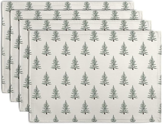 Pine Trees Christmas Placemats Set of 4 Xmas Tree Vintage Rustic Print Place by Wnoesat