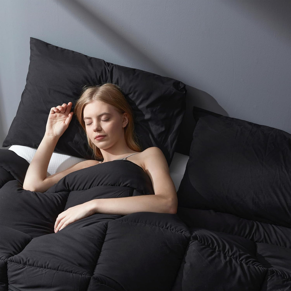 downcool king size comforter set -all season bedding on a desk or shelf
