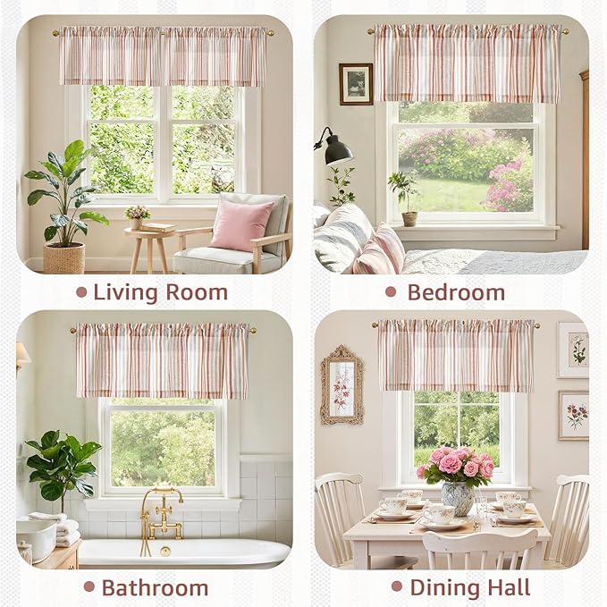 jinchan Valance Curtain Linen Textured Christmas Striped Window Curtain - Image 8