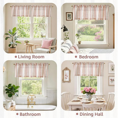 jinchan Valance Curtain Linen Textured Christmas Striped Window Curtain - Image 8