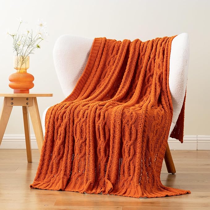 Battilo Burnt Orange Throw Blanket by BATTILOHOME