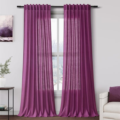 Nanspring Grape Purple Linen Curtains 96 Inch Long 2 Panels Set by Nanspring