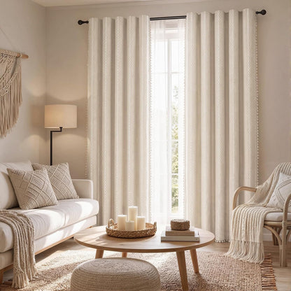 boho 100% blackout curtains 84 inch 2 panels shown in use