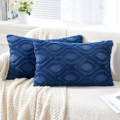 MIULEE Dark Blue Throw Pillow Covers 12x20 Inch, Soft Winter Plush Faux Wool by MIULEE