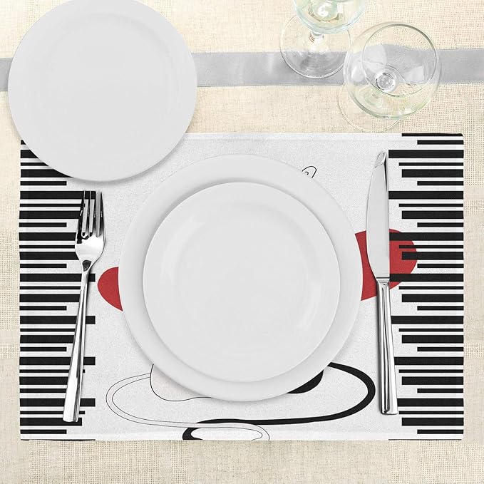 Ambesonne Cats Place Mats Set of 4, Romantic Kittens Pets Couple 2 Tails Hearts - Image 3