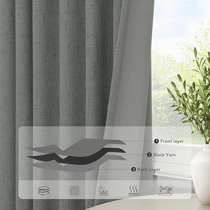 Gray Blackout Curtains 96 Inches Long 2 Panel Burg Linen Textured Charcoal Dark - Image 5