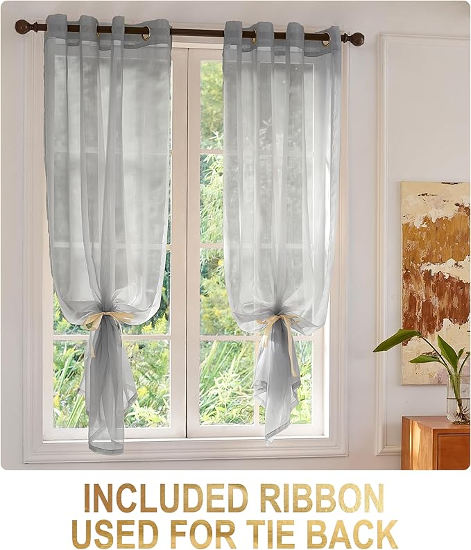 Foil Stripe Grey Sheer Curtains 72 inches Length 2 Panels - Image 2