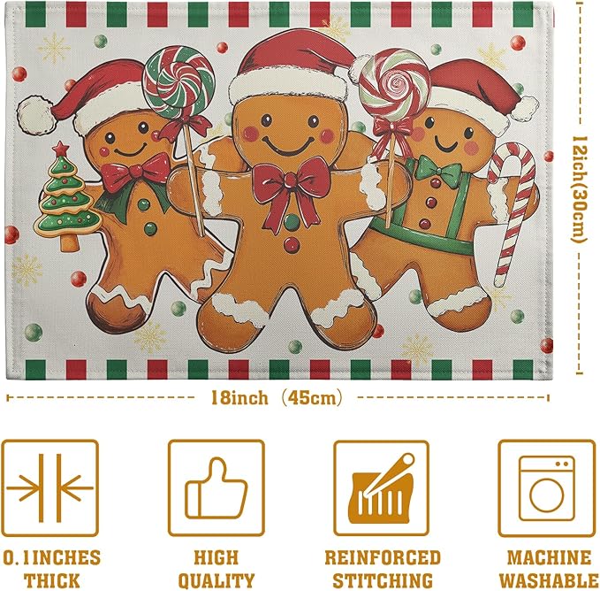 Gingerbread Man Christmas Placemats Set of 4 Candy Cane Xmas Seasonal Holiday - Image 4