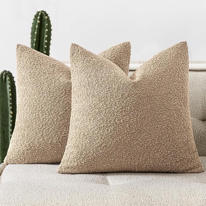 Woaboy Pack of 2 24x24 Inch Decorative Boucle Throw Pillow Covers Textured by Woaboy