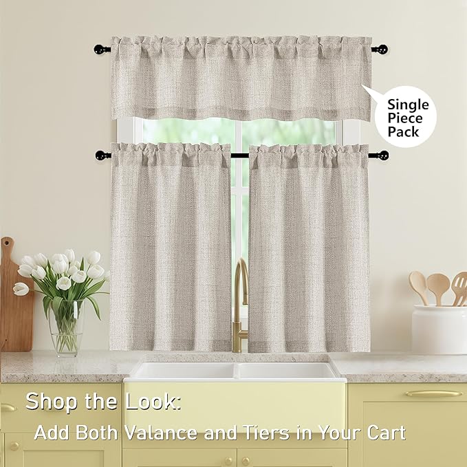 Linen Kitchen Curtains 45 Inch Length 2 Panels, Light Filtering Faux Linen - Image 5