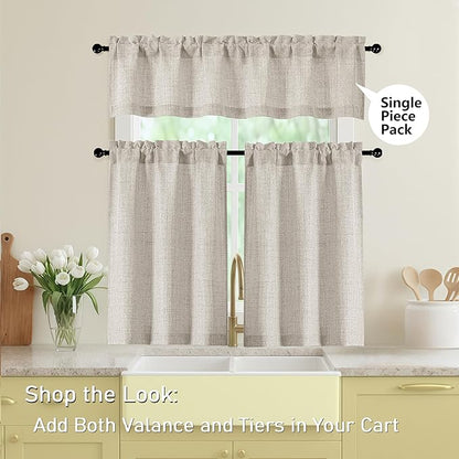 Linen Kitchen Curtains 45 Inch Length 2 Panels, Light Filtering Faux Linen - Image 5
