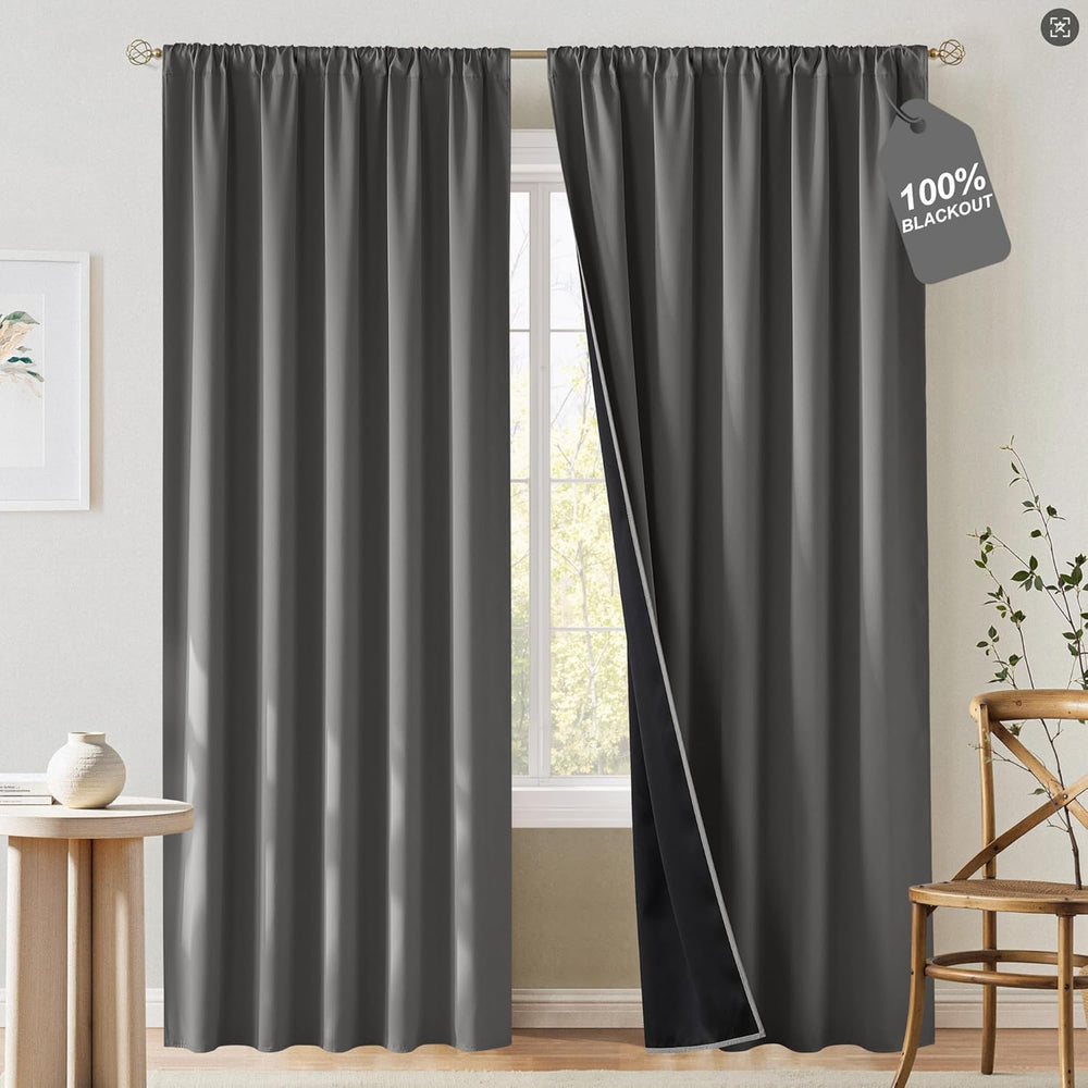 NICETOWN 100% Blackout Curtains for Bedroom 84 inches Long, Rod Pocket Therma...