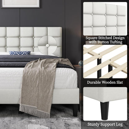 yaheetech full size upholstered tufted bed frame with, side view