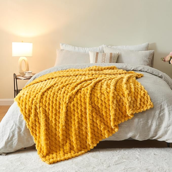 NEWCOSPLAY Super Soft Twin Blanket Mustard Yellow Premium Silky Flannel Fleece - Image 9