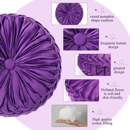 1 Pcs Round Throw Pillows Decorative Velvet Pleated Throw Pillows 15'' Diameter - Image 3