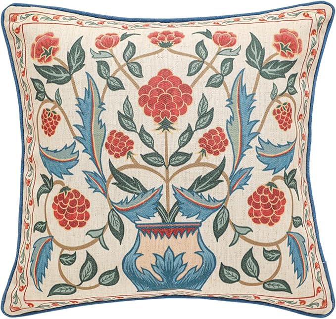 patdrea Designer Throw Pillow Covers, Square Brilliant Vintage Red Tropical by Welcometopatdrea