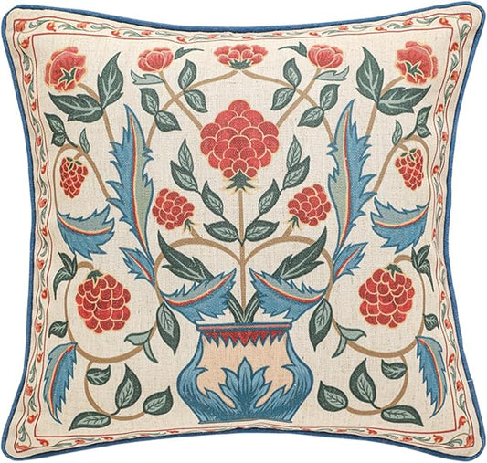 patdrea Designer Throw Pillow Covers, Square Brilliant Vintage Red Tropical by Welcometopatdrea