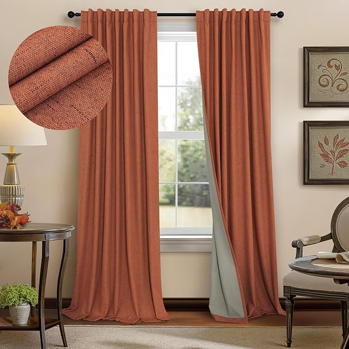 Terracotta Blackout Curtains 108 Inch Long 2 Panel Set Linen Textured Fall by Pitalk