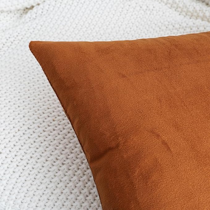 HWY 50 Burnt Orange Velvet Rectangular Throw Pillow Covers 12x20 Inch - Image 3