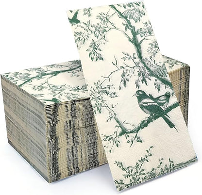 50 Pack Green Toile Paper Napkins, Special Birds and Tree Decorative Disposable by WNYLEPL