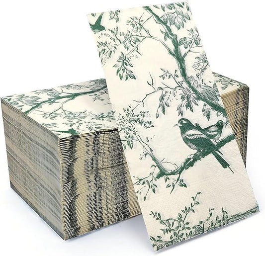 50 Pack Green Toile Paper Napkins, Special Birds and Tree Decorative Disposable by WNYLEPL