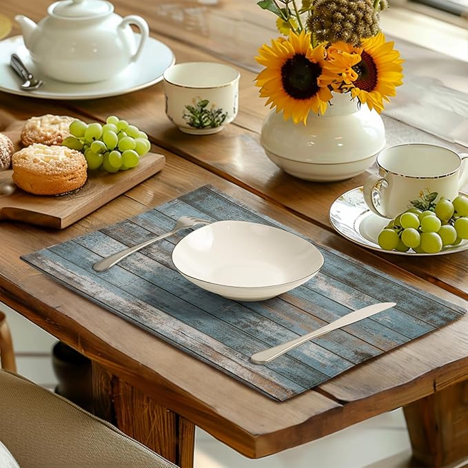 Rustic Wooden Board Print Placemats Set of 4 Vintage Wood Grain Texture - Image 6