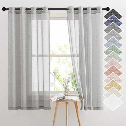 NICETOWN Linen Textured Semi Sheer Curtains 63 inches Length, Eyelet Top by NICETOWN
