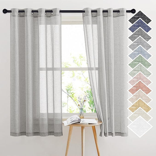 NICETOWN Linen Textured Semi Sheer Curtains 63 inches Length, Eyelet Top by NICETOWN