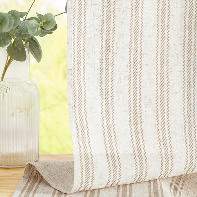 jinchan Linen Kitchen Curtains Striped Tier Curtains 36 Inch Farmhouse Small - Image 2