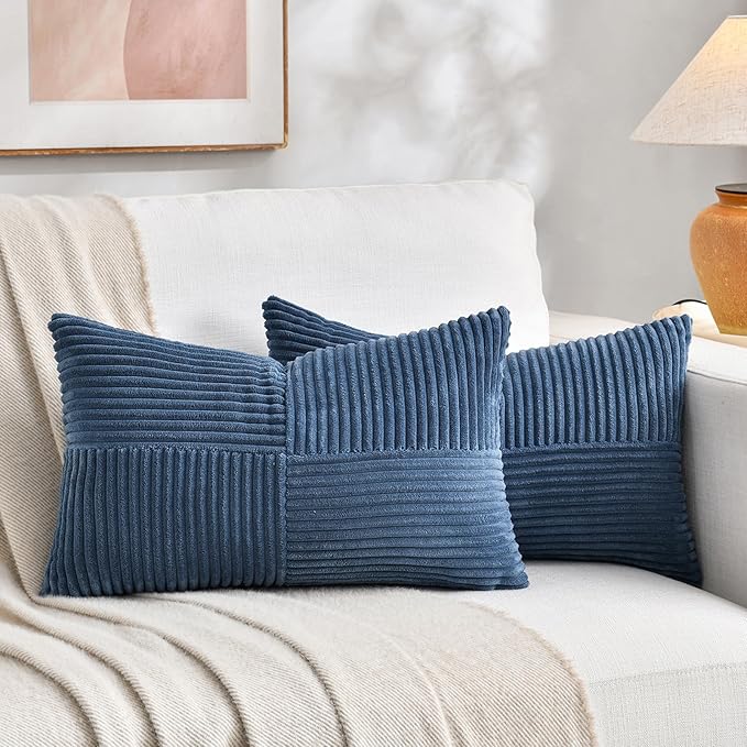 Fancy Homi 2 Packs Dusty Blue Long Lumbar Decorative Throw Pillow Covers 16x24 by Fancy+Homi