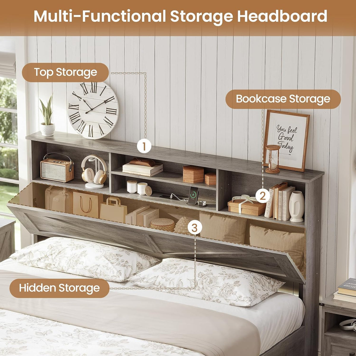 aogllati farmhouse king bed frame bed frame with, side view
