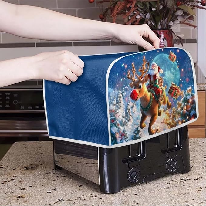 ZFRXIGN 4 Slice Toaster Cover Christmas Deer Santa Claus Dust Cover Small - Image 2
