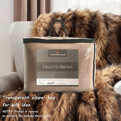 Luxury Plush Faux Fur Throw Blanket, Long Pile Brown - Image 6