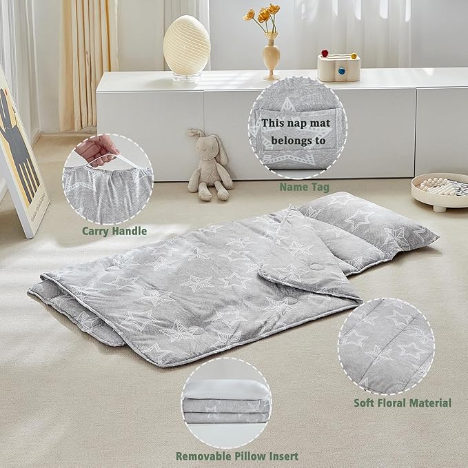 Toddler Nap Mat with Removable Pillow, Ultra Soft Slumber Bags - Image 5