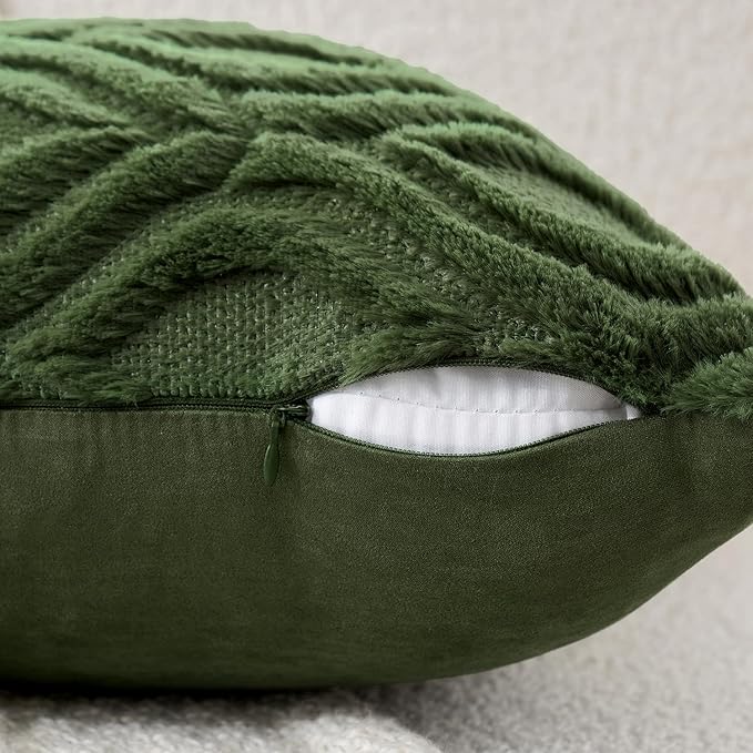 MIULEE Moss Green White Throw Pillow Covers 16x16 Inch, Soft Winter Plush Faux - Image 3