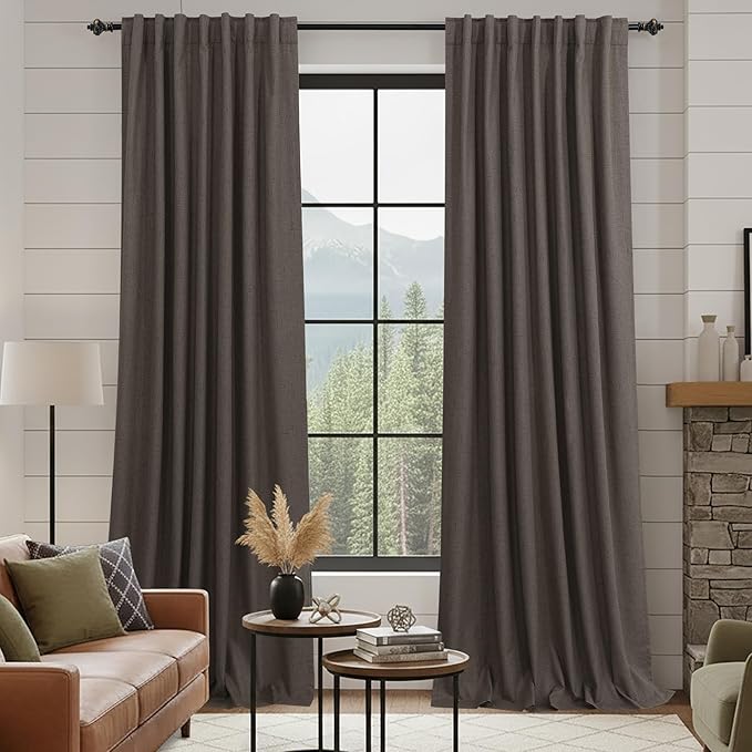 KOUFALL Brown Curtains 96 Inches Long 2 Panels Set Black Out Linen Blackout by KOUFALL