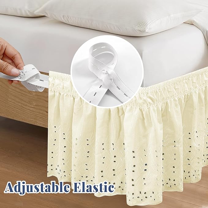 King Bed Skirt, Wrap-Around Elastic Ruffled Eyelet Bed Skirt King Size Dust - Image 4