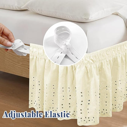 King Bed Skirt, Wrap-Around Elastic Ruffled Eyelet Bed Skirt King Size Dust - Image 4