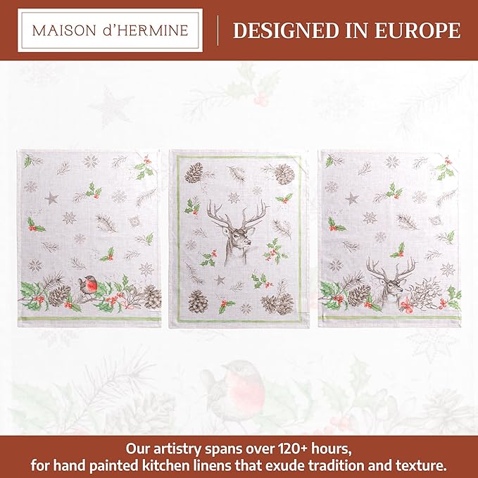 Maison d' Hermine Kitchen Towels Set of 3 100% Cotton 20" x 27.5" Reusable - Image 2