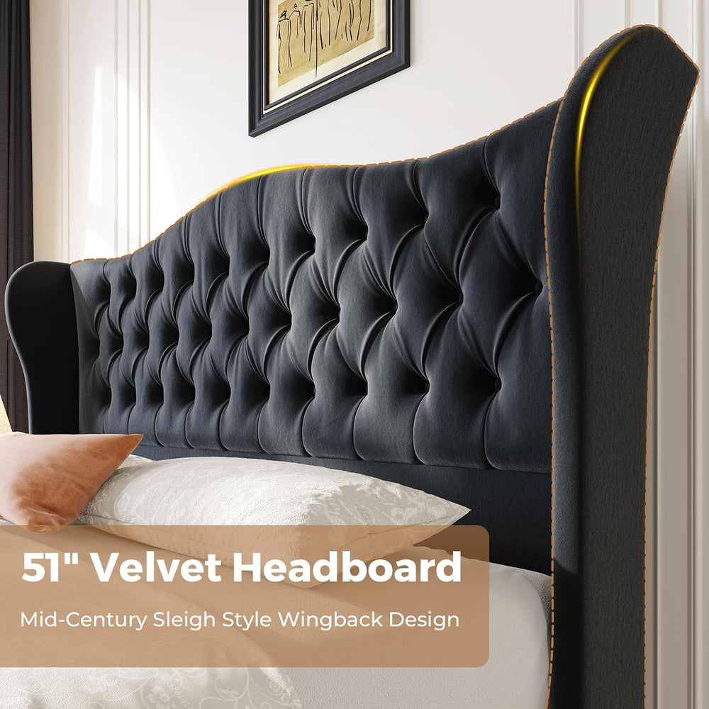 koorlian Queen Bed Frame Upholstered Wingback Headboard Sleigh Footboard