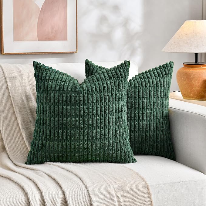 Fancy Homi 4 Packs Hunter Green Decorative Throw Pillow Covers 18x18 Inch - Image 5