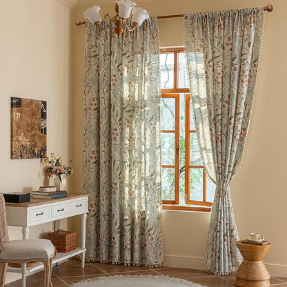 ENJOYBRIDAL Floral Curtains 96 Inches Bedroom Decor Drapes Semi Sheer Rod - Image 6