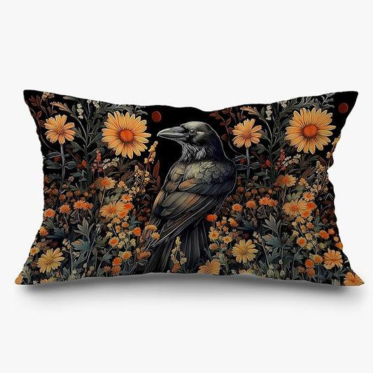 Vintage Moody Floral Raven Pillow Covers 12x20, Dark Academia Room Decor by Exqcom