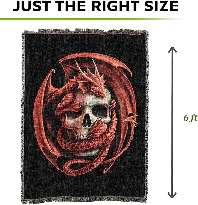 Pure Country Weavers Skull Embrace Dragon Woven Blanket by Anne Stokes - Image 4