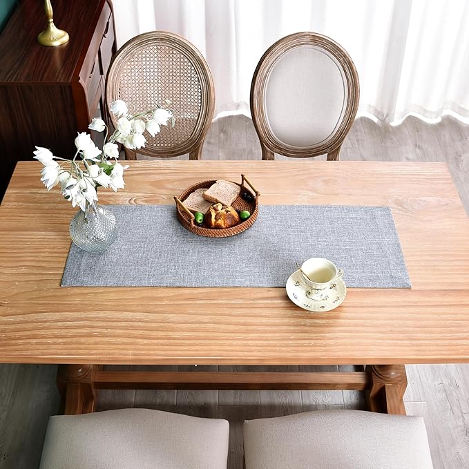 NEWISHER Farmhouse Rustic Table Runner Solid Grey Rectangular Table Runners - Image 4